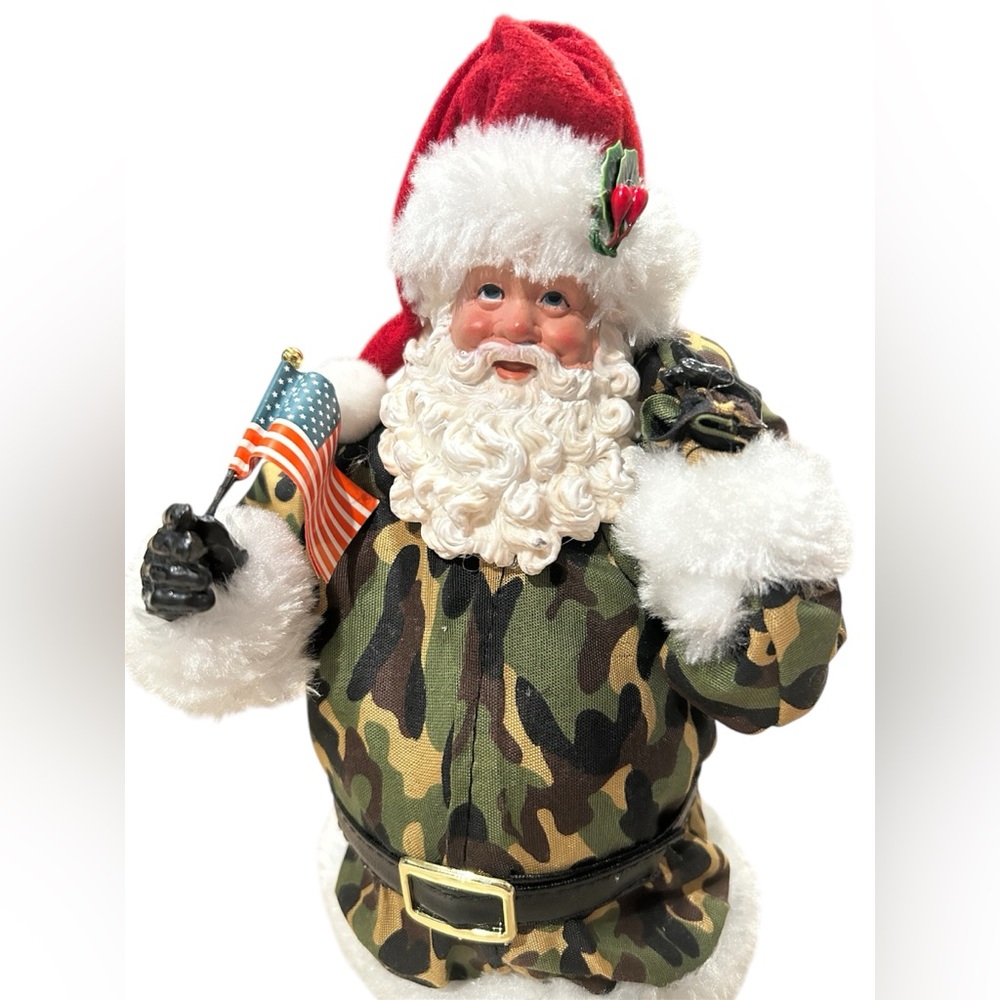 Soldier Santa Claus Camouflage Clothes Tabletop Christmas American Flag 11” Tall